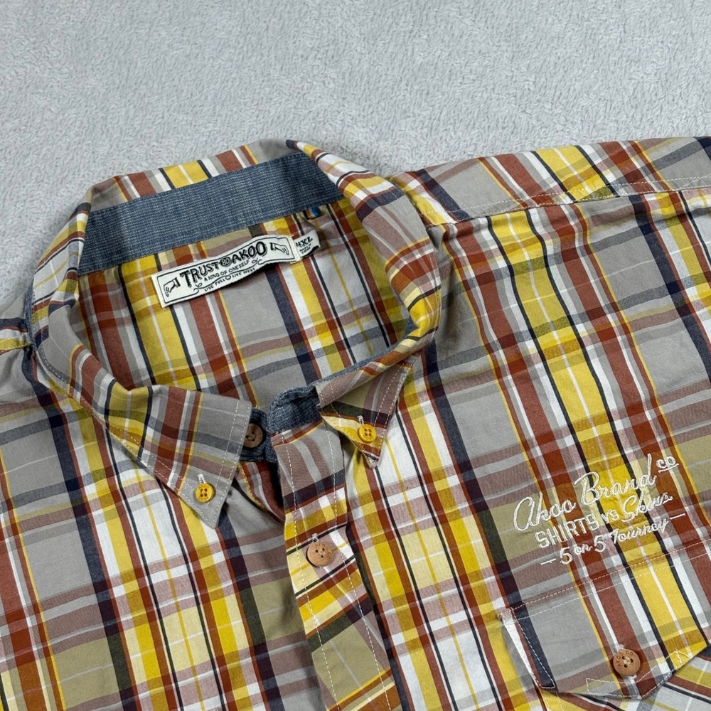 Akoo Mens 4XL Plaid Short Sleeve Button Down Shirt Yellow Orange Shirts vs Skins